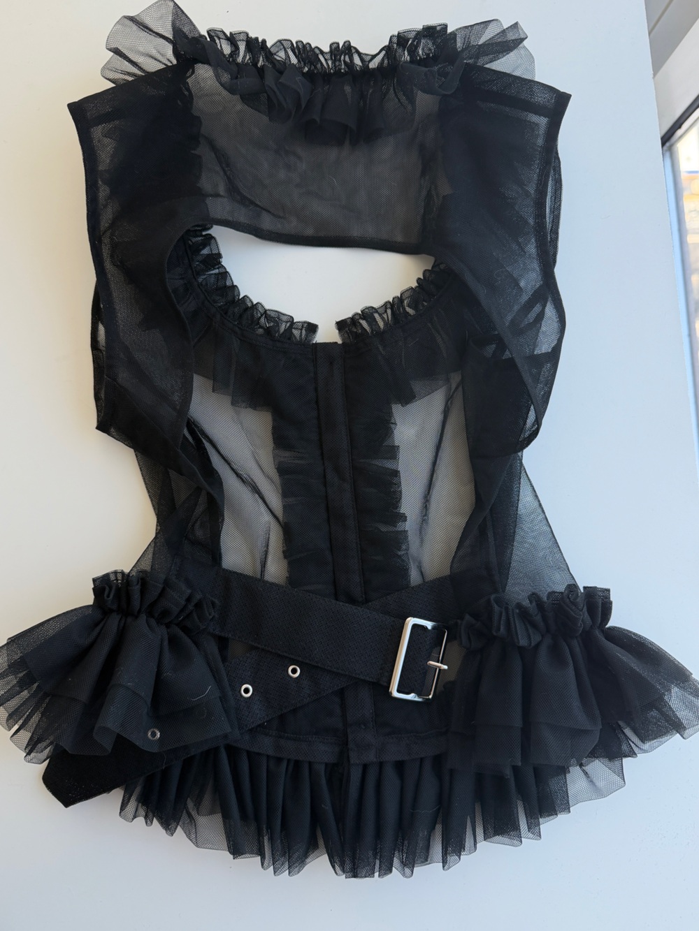 noir kei ninomiya Black Sheer Ruffle-Trim Corset Top